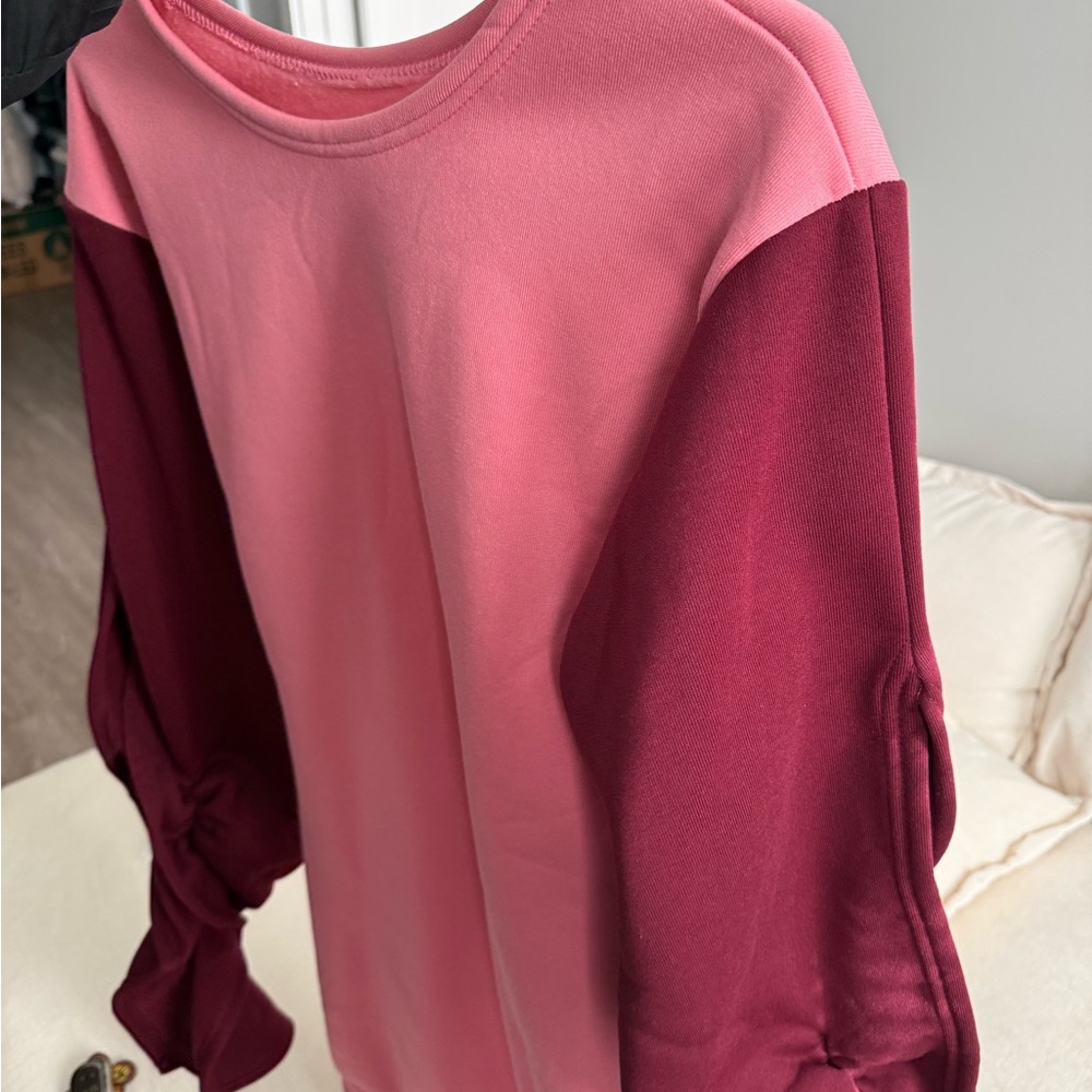 Women's Pink and Burgundy Long Sleeve Dress - Picture 3 of 4